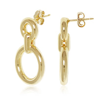 Double Circle Drop Earrings in gold, secondary view