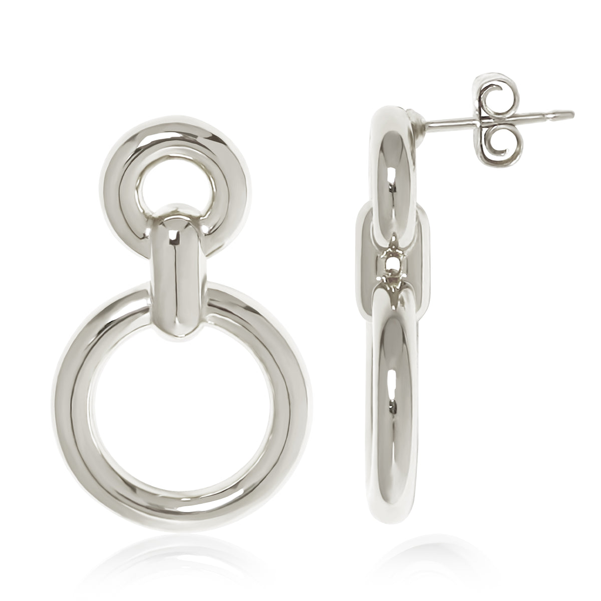 Double Circle Drop Earrings in sterling silver, primary view